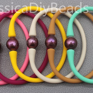 1pcs 7 inches /18cm Rubber Silicone Bracelet With 10-11mm Wine Red Edison Pearls,Silicone Waterproof Stretch Bracelet,Events, Gifts-Bar-78