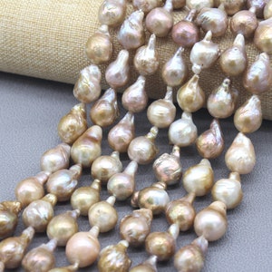 AA 12-15mm Natural Color Teardrop Edison Pearl, Loose Nucleated Pearl Beads ,Freshwater Drop Edison Pearls, Bulk Supplies -JPS03