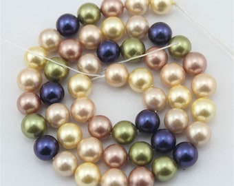 8mm Colorful Round Shell Pearl, Mixed Color Loose Shell Pearl Beads,Wholesale Pearls For DIY Jewelry Making Necklace -48pcs-15.5inches-FP131