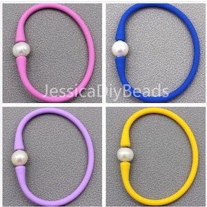 1pcs 7 inches/18cm Near Round Brown Edison Pearls & Rubber Silicone Bracelet,Silicone Waterproof Stretch Wristbands,Events,Gifts--Bar-83
