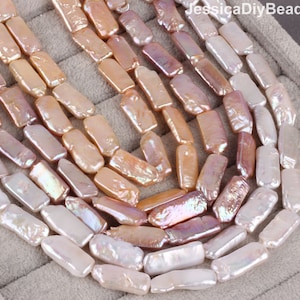 White/Pink/Purple Biwa Rectangle Pearl Beads,Genuine Natural Freshwater Pearls,Long Biwa Pearl,Wedding Jewelry,Full Strand-15 inches--PB005