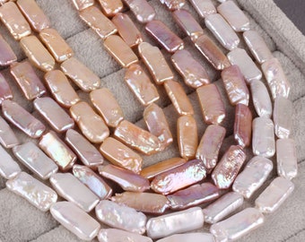 White/Pink/Purple Biwa Rectangle Pearl Beads,Genuine Natural Freshwater Pearls,Long Biwa Pearl,Wedding Jewelry,Full Strand-15 inches--PB005