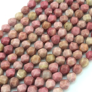 Natural Star Cut Faceted Rhodonite Beads, Loose Rose Pink Gemstone Beads, 7x8mm Beads For Jewelry Making, Wholesale Pearls---14inches---ST15