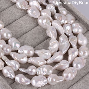 Natural White Large Baroque Fireball Pearls, Teardrop Freshwater Pearl Beads, Wedding Pearls, DIY Pearl Necklace-16inches--YHZ002-1