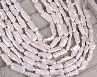8-10x23-26mm Good Luster Biwa Stick Freshwater Cultured Pearls, Long Natural White Biwa Pearl beads, Pearl Jewelry Supply--15inches--PB006-2