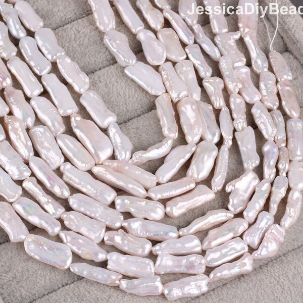 Handmade Natural White Biwa Pearl Necklace & Bracelet Jewelry Set – 18" & 7.5" Strands, Silver Plated
