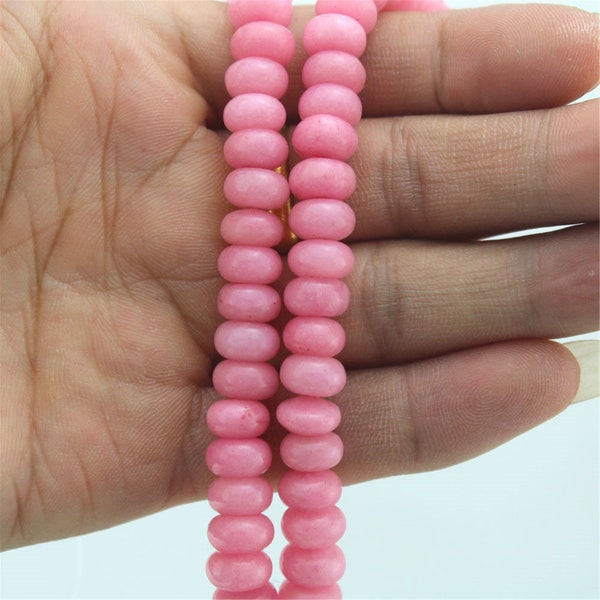 5x8mm Pink Smooth jade rondelle  beads, Loose Jade Gemstone Beads, Jade Rondelles,Jade bead strand,Wholesale Beads-80pcs-15inches-ST145