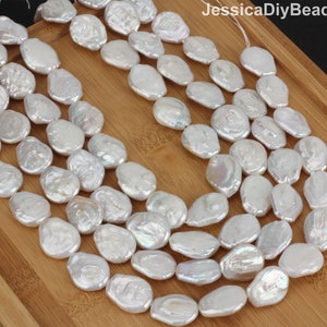 16-17x21-22mm Natural White Freshwater Pearls,Genuine Coin Pearls,Flat Pearl, Necklace, Bracelet,Earrings Making-15inches--NK001-4