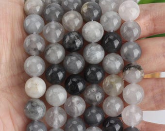 4-12mm Natural Gray Crystal Beads,Healing Crystal Beads Supplies,Round Smooth Crystal,For DIY Jewelry Making,Full Strand--STN00224