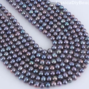 Peacock Black Freshwater Pearl Beads, 8-9mm Nearly Round Pearl Beads, Potato Pearls, Good Luster Pearls, Loose Pearl Beads Strand / 51-52pcs