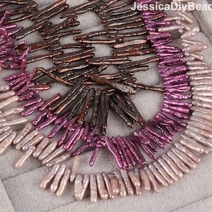 White/Brown/Purple Biwa Freshwater Pearls, Biwa Stick Pearl Strand,Loose Pearl For Necklace,Wholesale Price -16 inches-ZS008
