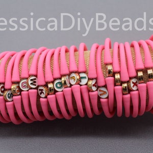 1pcs--7.5 inches/19cm Letter Initial Memory Pink Silicone Rubber Stretch Bracelets, Custom Silicone Rubber Bracelets, Speical Gift---Bar-57