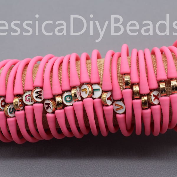 1pcs--7.5 inches/ 19cm Letter Initial Memory Pink Silicone Rubber Stretch Bracelets, Custom Silicone Rubber Bracelets, Speical Gift---Bar-57