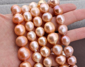 12-14mm Natural Pink Freshwater Pearls ,Loose Pearl Beads,Genuine Round Cultured Pearl Beads,Pearl Jewelry-15inches-ADS0030