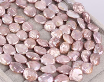 17-18x18-20mm Purple Flat Coin Pearls, Irregularly Shape Natural Freshwater Cultured Pearls, Handmade Jewelry Making-22pcs-16inches-NK002-3