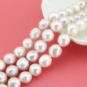 10-11mm Natural Good Luster White Edison Pearls, Loose Pearl Strand, Round Freshwater Pearls, Wedding Jewelry Making-36pcs-15.2inches--FP68