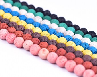 Cuentas de roca volcánica de colores de 4 mm, 6 mm, 8 mm y 10 mm, cuentas de roca volcánica natural, cuentas de piedras preciosas de lava, piedras semipreciosas redondas, cuentas de joyería DIY - ST2204