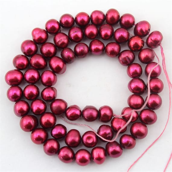 6-7mm Wine Red Baroque Freshwater Pearls, Loose Pearl Beads, Bright Color  Beads, Genuine Freshwater Pearls, Full strand-56pcs-15Inches-FP166