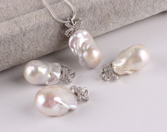 White Freshwater Large Baroque Pearls Pendant, Jewelry Making for DIY Necklace Earrings, Irregularly Shaped Pearls, Silver Accessory---DZ002