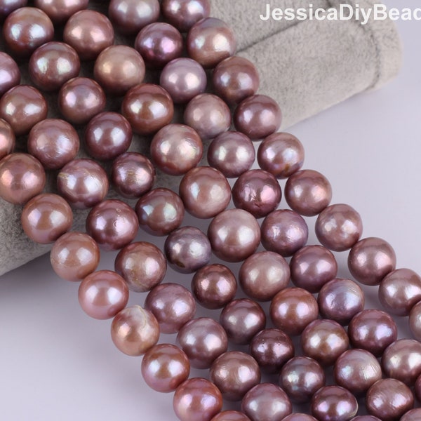 12-15mm Genuine Edison Baroque Pearl Beads,Natural Pearl Beads,Lustrous Round Purple Freshwater Pearls,Loose Pearl Beads-15.5inches-ADS001