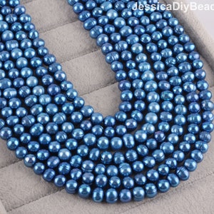 Good Luster Royal Blue Freshwater Pearl Beads, Round Pearl Beads, 8-9mm Lustrous Blue Genuine  Freshwater Pearls, 15 inches-50pcs--BHY005-10