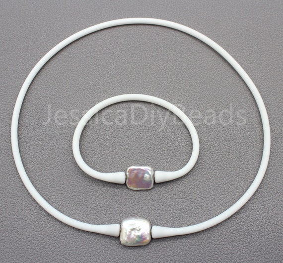 14-16mm Beads,Sports Waterproof Pearl Necklace Bracelet,Silicone Necklace and Bracelet,Rubber Material Jewelry Set,Wholesale Jewelry--Bar-77