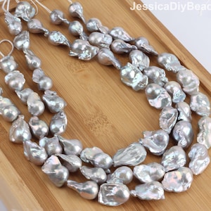 Big Size Gray Baroque Flameball Pearls, Freshwater Cultured Pearl, Loose Pearl, Handmade Pearl Necklace/Earring Supplies-15 inches--YHZ005-1