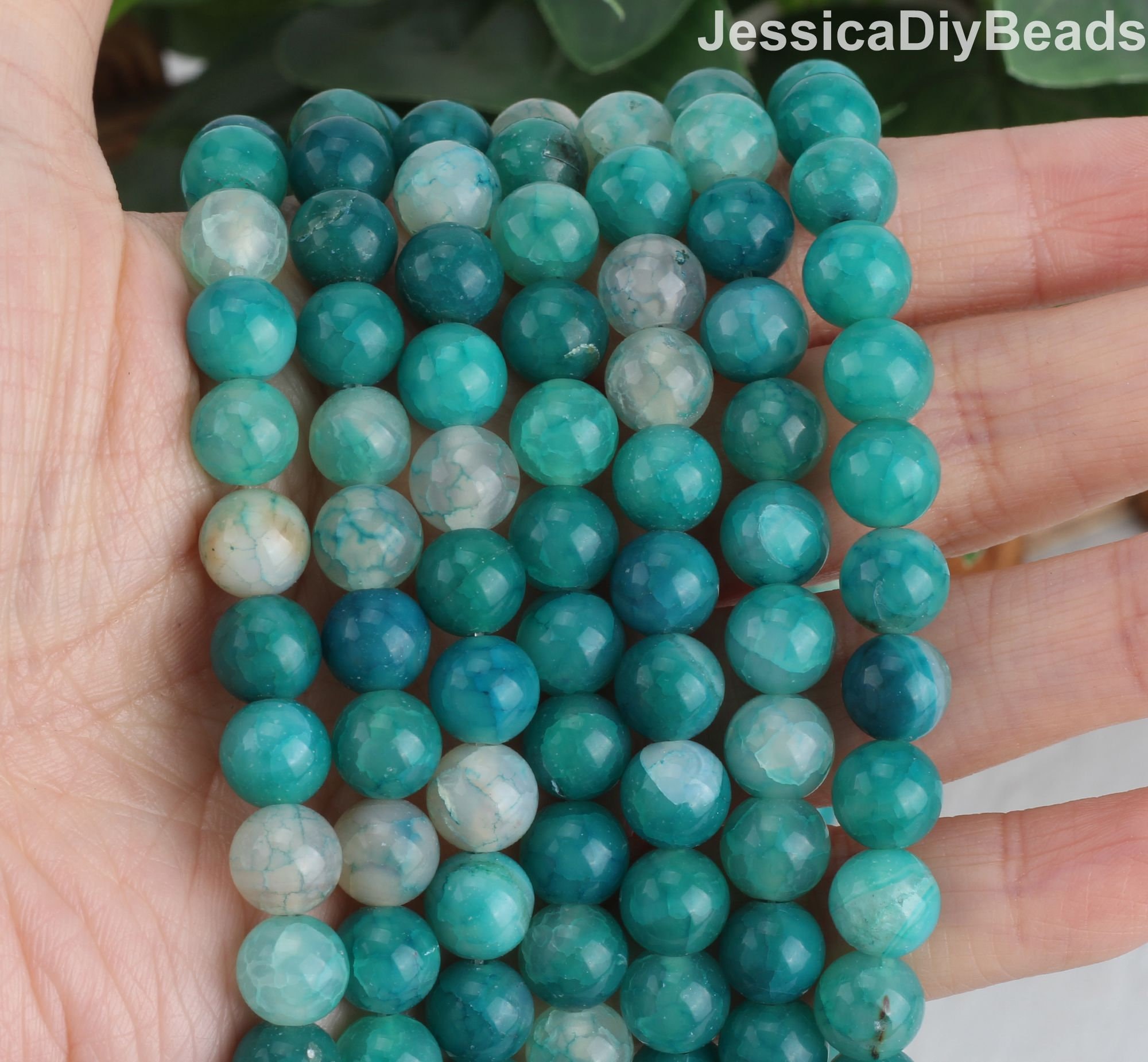 Blue Round Agate Beads, 8mm Smooth Cracked Pattern Agate Beads, DIY Jewelry Making, Wholesale Beads, Beading Supplies / 15inches  STN0090