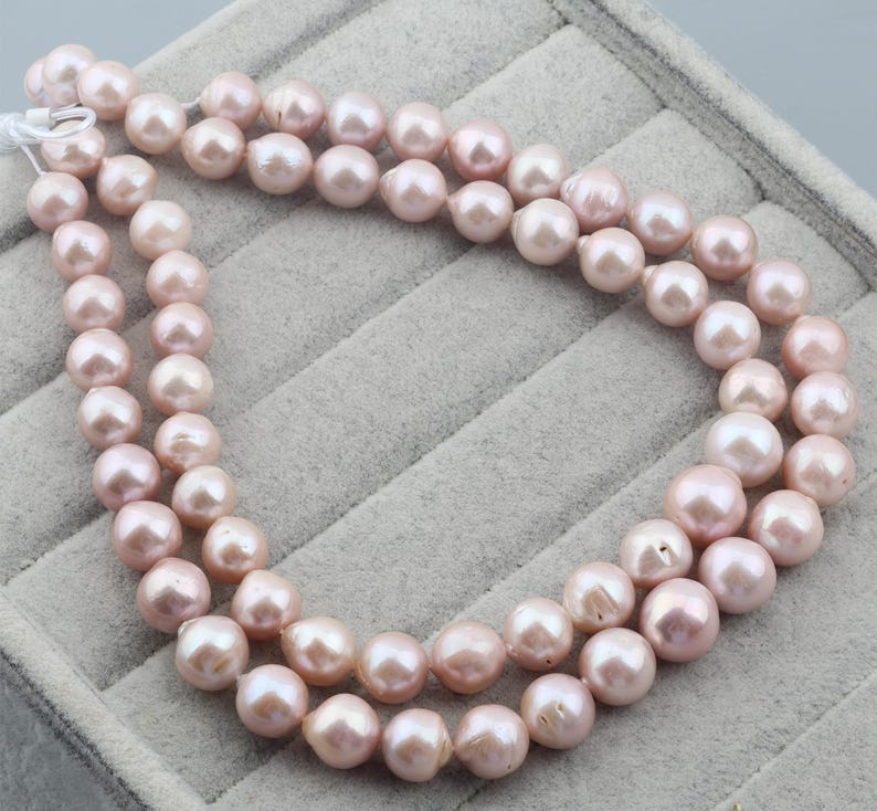 11-14mm Genuine Edison Baroque Pearl Beads,Natural Pearl Beads,Lustrous Round Purple Freshwater Pearls,Loose Pearl Beads-15.5inches-ADS001 image 6