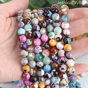 Colorful Fire Agate Beads,Mixed Color Agate Beads,Loose Round Beads,Full Strand,For Necklace/Bracelet Making,Wholesale Agate Beads--STN0056