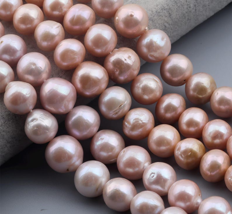 11-14mm Genuine Edison Baroque Pearl Beads,Natural Pearl Beads,Lustrous Round Purple Freshwater Pearls,Loose Pearl Beads-15.5inches-ADS001 image 3