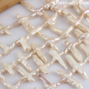 20-30x30-50mm Cross Shaped Natural Freshwater Pearls,Horizontal Drilling Irregular Pearls, Loose Pearl Strand, Wholesale Loose Pearls-AG007