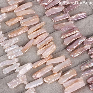High lusterWhite/Pink/Purple Biwa Stick Pearl Beads,Top-drilled  Genuine Natural Freshwater Pearls,Biwa Pearl,Half/Full Strand-68pcs-PB004