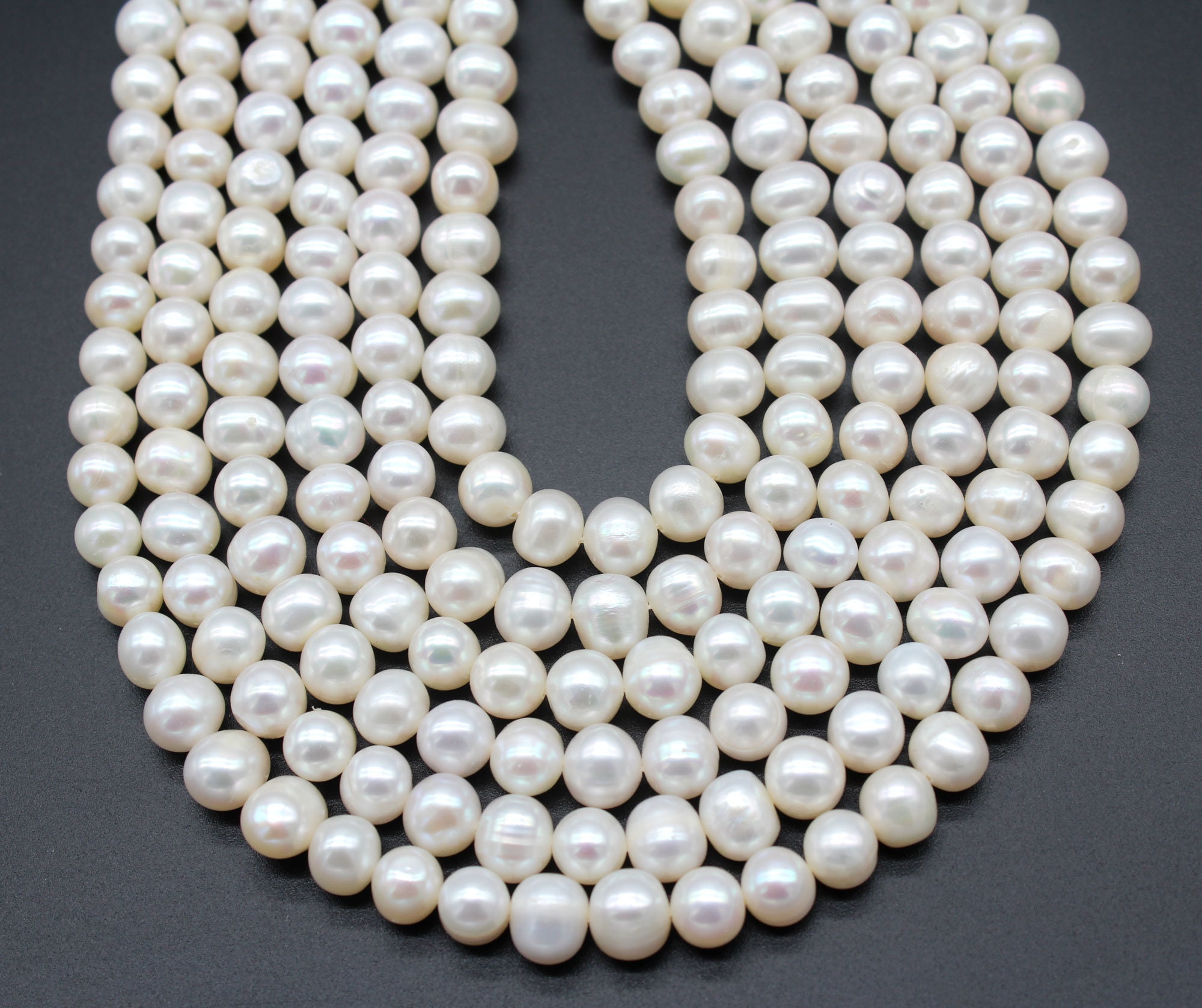 7-8mm White Freshwater Pearls, Natural White Potato Pearls, Nearly Round Pearls,Pearl Necklace,Pearl Jewelry,Jewelry Supplies-57-59pcs-FP202