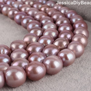 11-15mm High Luster Large Round Purple Freshwater Pearls,Genuine Edison Pearl Beads,Natural Pearl Beads,Loose Pearl Beads-15.5inches--ADS002