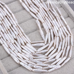 4.5x25mm Good Luster Biwa Stick Freshwater Cultured Pearls,Irregular Shape Long White Pearl beads,Handmade Pearl Jewelry-15.5inches--PB006-9