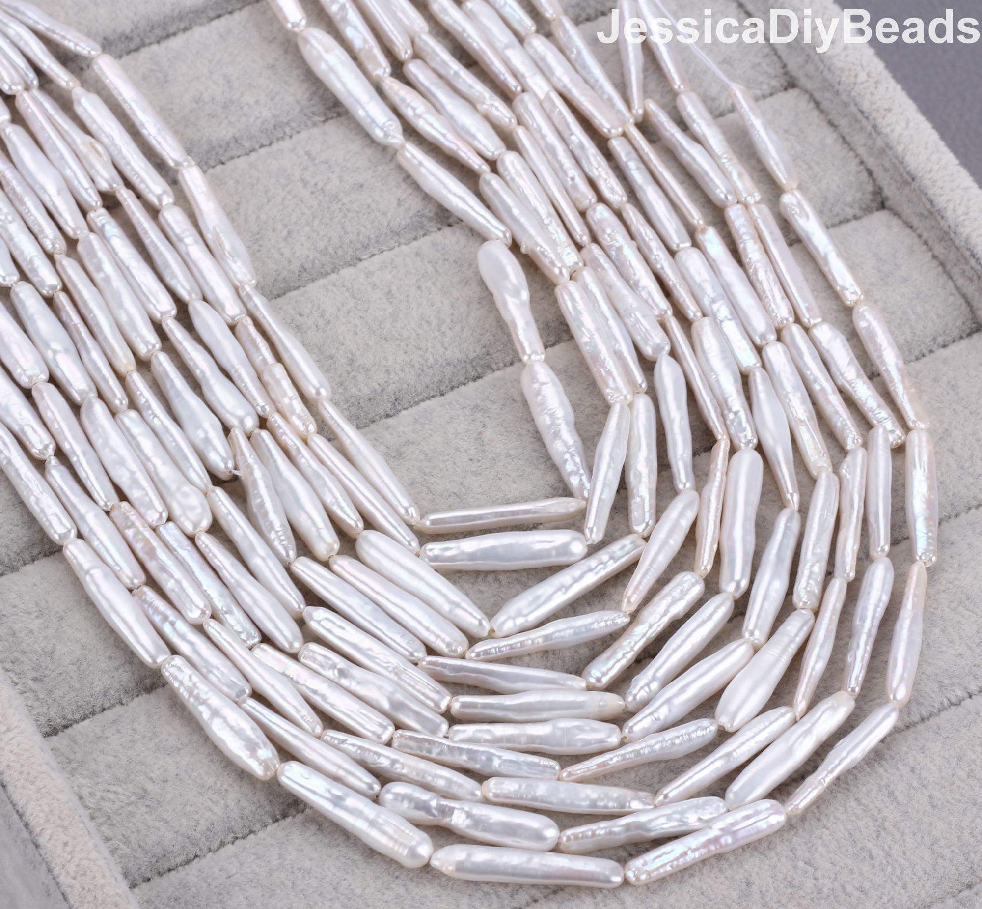 4.5x25mm Good Luster Biwa Stick Freshwater Cultured Pearls,Irregular Shape Long White Pearl beads,Handmade Pearl Jewelry-15.5inches--PB006-9