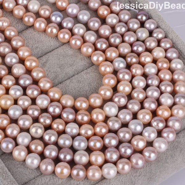 11-12mm Genuine MIx Color Freshwater Pearl, Natural Round Freshwater Pearls,Loose Pearl Beads,Pearl Necklace-15.5inches-37 pcs-BHY007-1