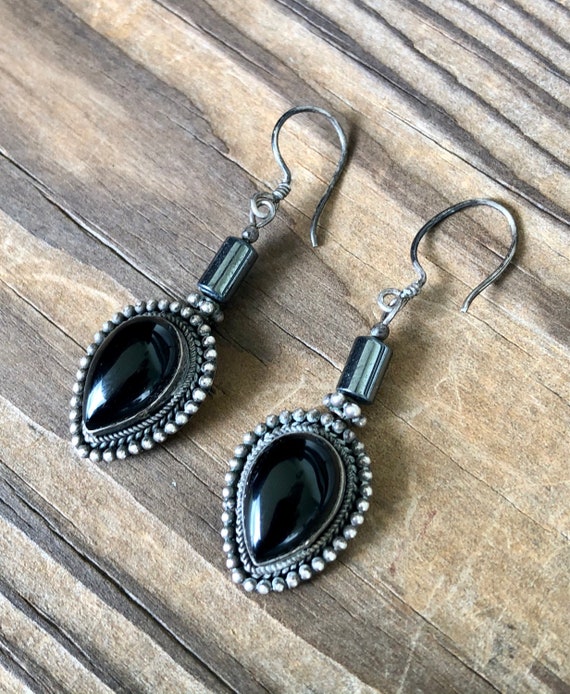 Sterling Silver Onyx and Hematite Earrings