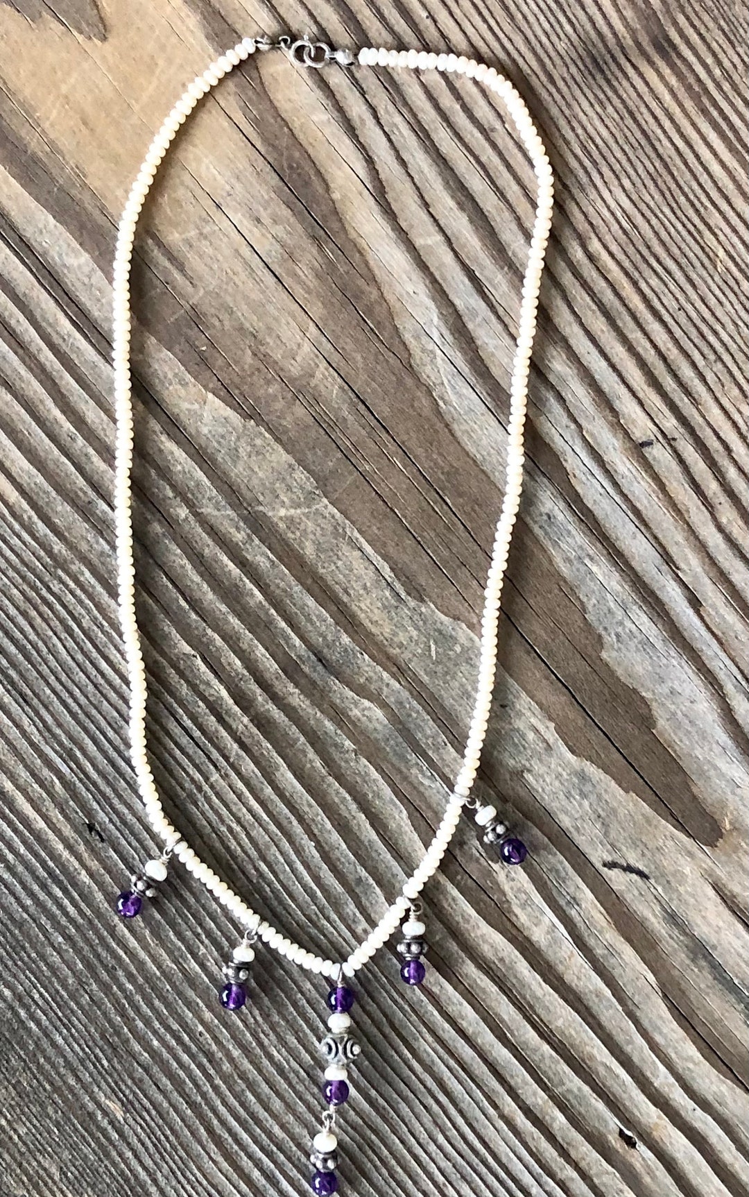 Vintage Seed Pearl Amethyst and Sterling Silver Necklace - Etsy