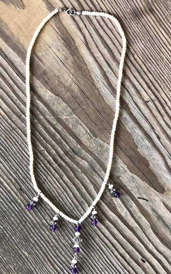 Vintage Seed Pearl Amethyst and Sterling Silver Ne