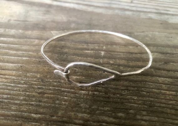 Hammered Sterling Silver Hooked Bangle Bracelet