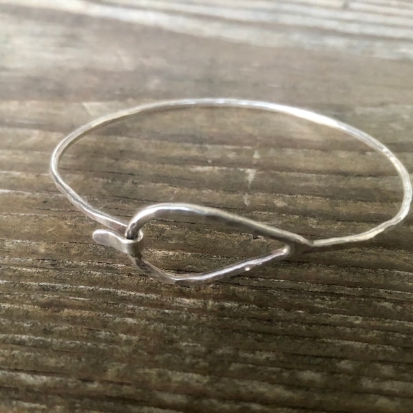 Hammered Sterling Silver Hooked Bangle Bracelet