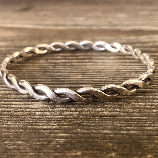 Vintage Sterling Silver Mexico 925 Twisted Bangle Bracelet