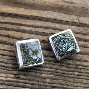 Sterling Silver Mexico 925 Abalone Clip On Earrings