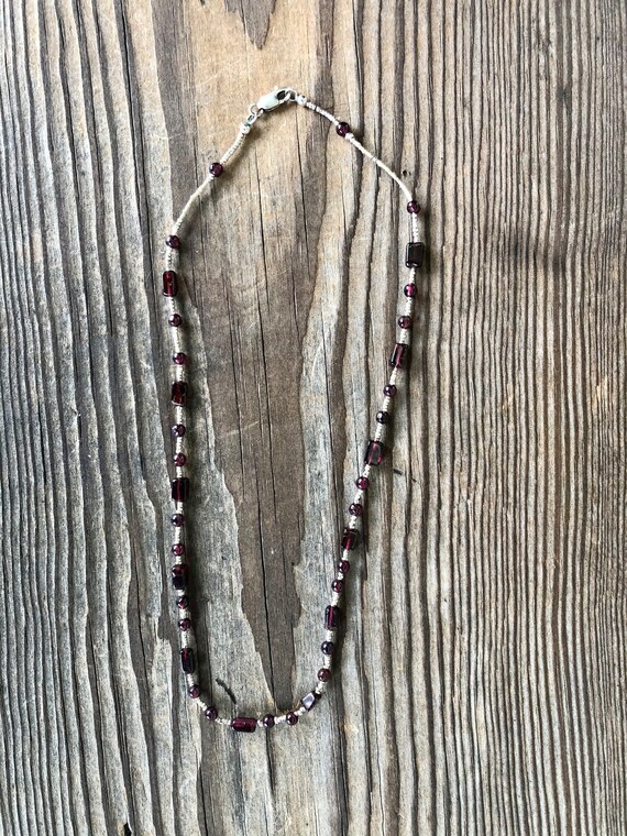 Garnet and Sterling Silver Bead Necklace