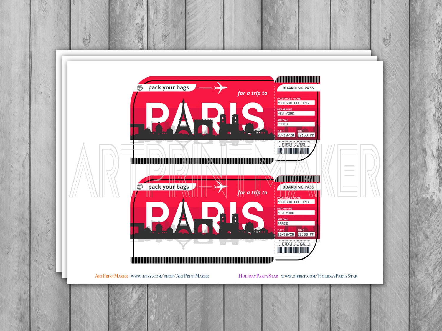 Paris Vacation Surprise Trip Ticket Printable Boarding Pass | Etsy