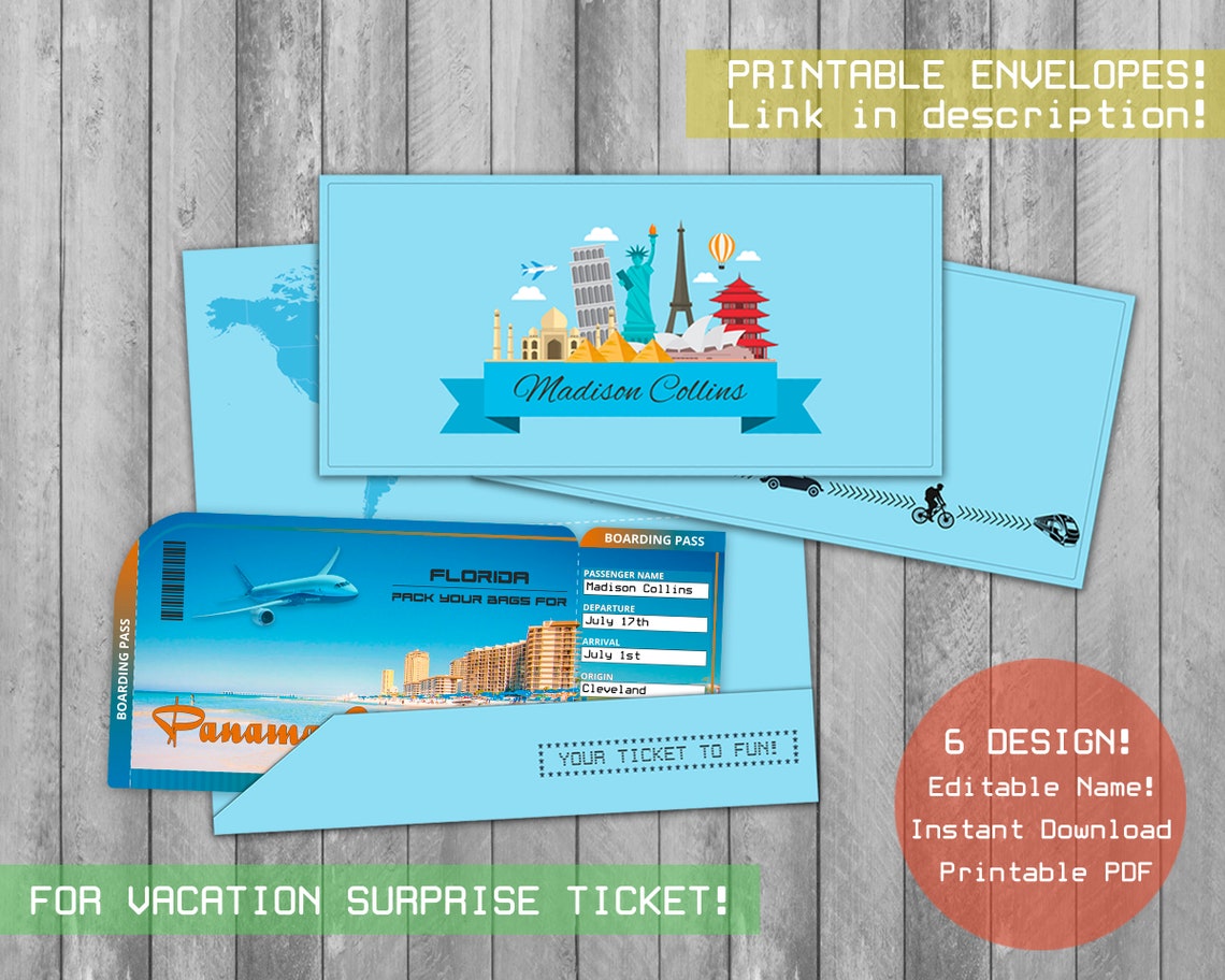 Panama City Beach Trip Ticket Printable Boarding Pass Etsy