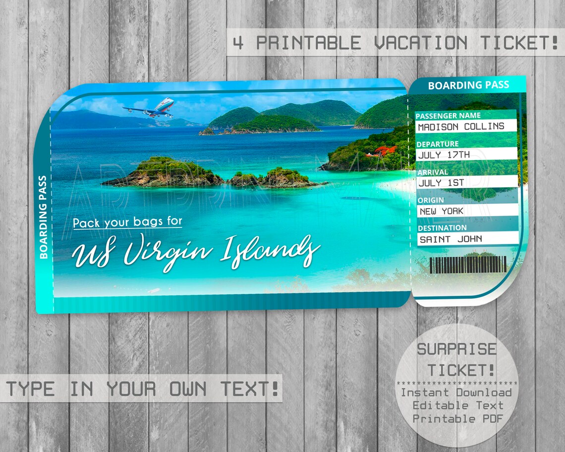 US Virgin Islands Printable Editable Trip Tickets Boarding Etsy