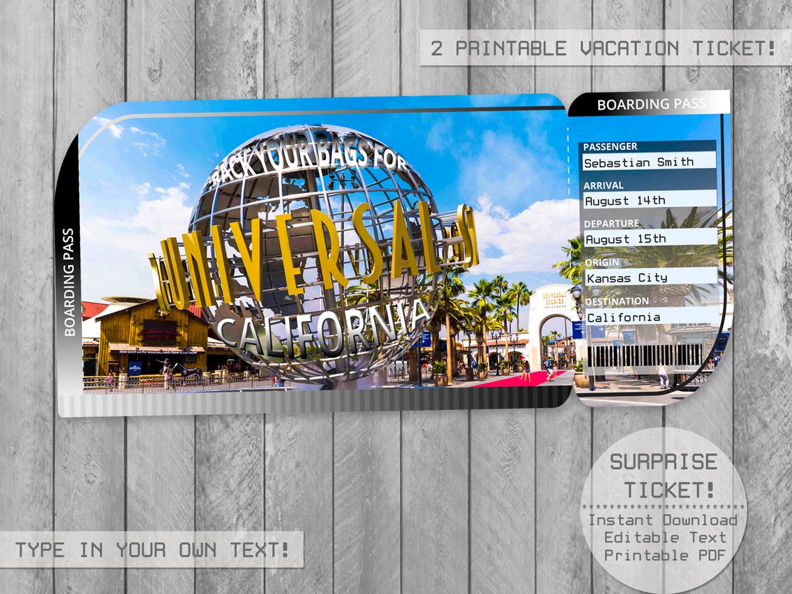 Universal Studios California Trip Ticket Editable File Etsy